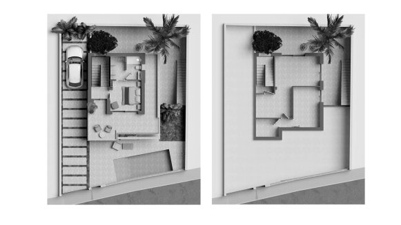 Villa floor plan, 2 bedrooms in Green Villa No. 3 (3D)
